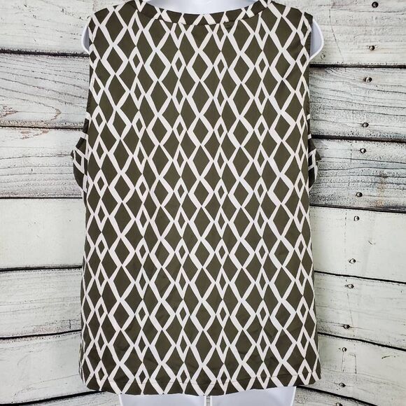 Christopher & Banks Women’s Green White Geometric Sleeveless Blouse Large - Picture 5 of 8